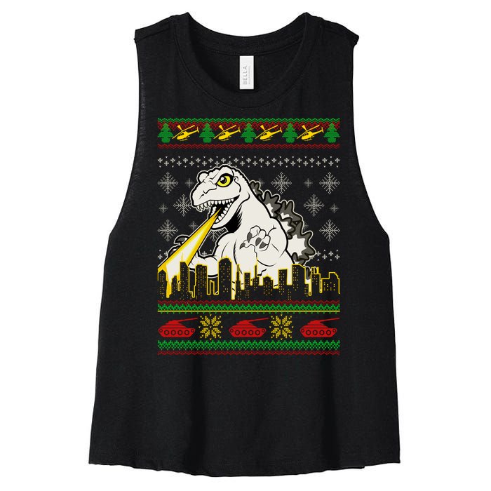 Monster Ugly Christmas Sweater Women's Racerback Cropped Tank