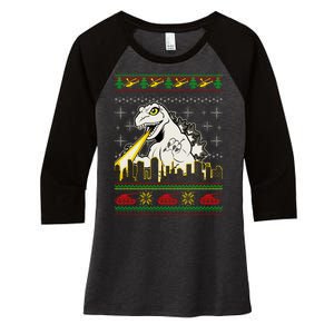 Monster Ugly Christmas Sweater Women's Tri-Blend 3/4-Sleeve Raglan Shirt