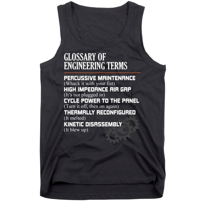 Glossary Of Engineering Terms Funny Engineer Definitions Tank Top