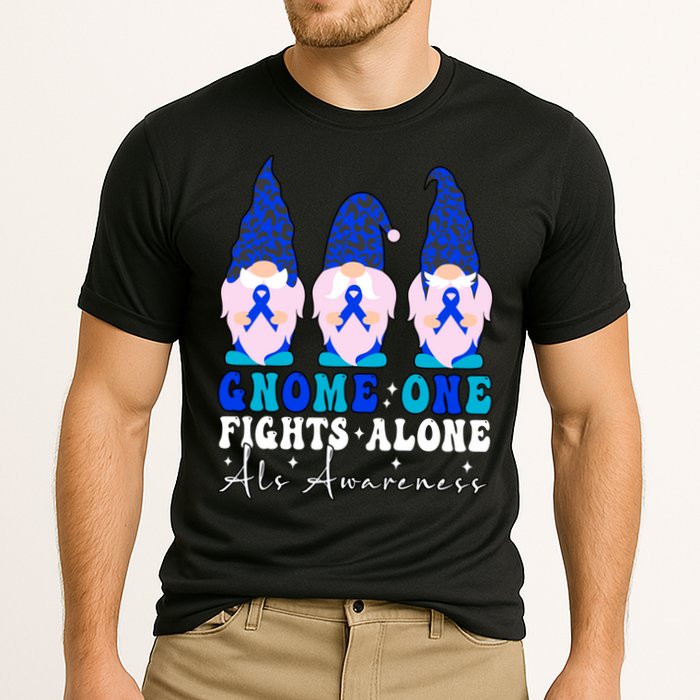 Gnome One Fights Alone Als Awareness Month Warrior Ribbon Gift Cooling Performance Crew T-Shirt