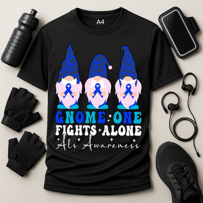 Gnome One Fights Alone Als Awareness Month Warrior Ribbon Gift Cooling Performance Crew T-Shirt