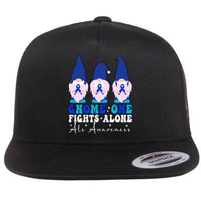 Gnome One Fights Alone Als Awareness Month Warrior Ribbon Gift Flatbill Hat