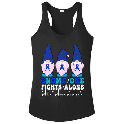 Gnome One Fights Alone Als Awareness Month Warrior Ribbon Gift Ladies PosiCharge Competitor Racerback Tank