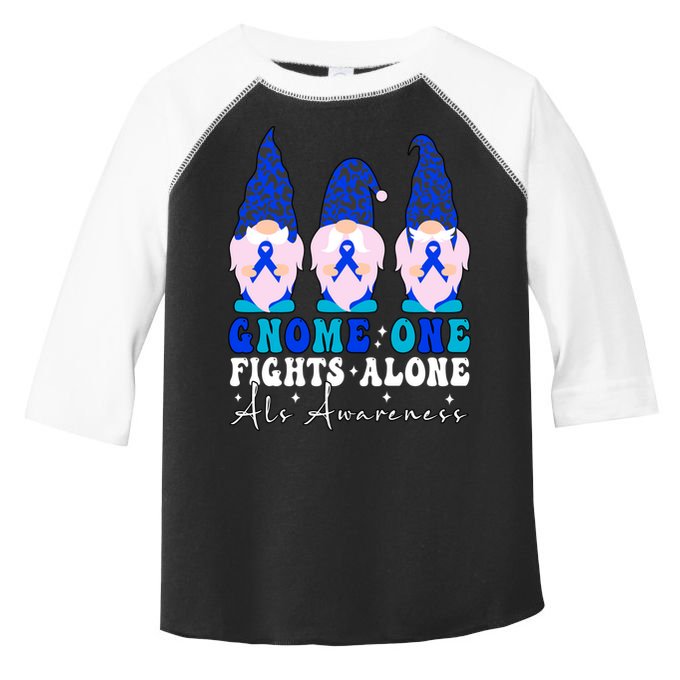 Gnome One Fights Alone Als Awareness Month Warrior Ribbon Gift Toddler Fine Jersey T-Shirt
