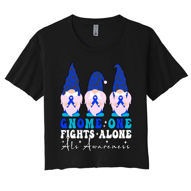 Gnome One Fights Alone Als Awareness Month Warrior Ribbon Gift Crop Top