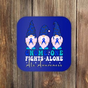 Gnome One Fights Alone Als Awareness Month Warrior Ribbon Gift Coaster