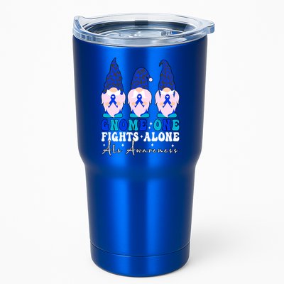 Gnome One Fights Alone Als Awareness Month Warrior Ribbon Gift Tumbler