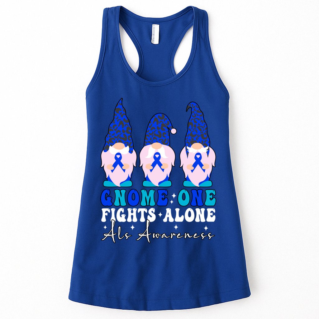 Gnome One Fights Alone Als Awareness Month Warrior Ribbon Gift Womens Tank Top