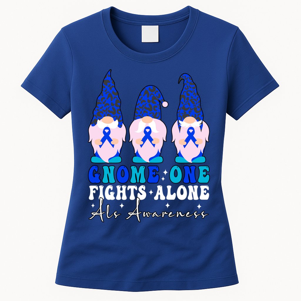 Gnome One Fights Alone Als Awareness Month Warrior Ribbon Gift Womens T-Shirt