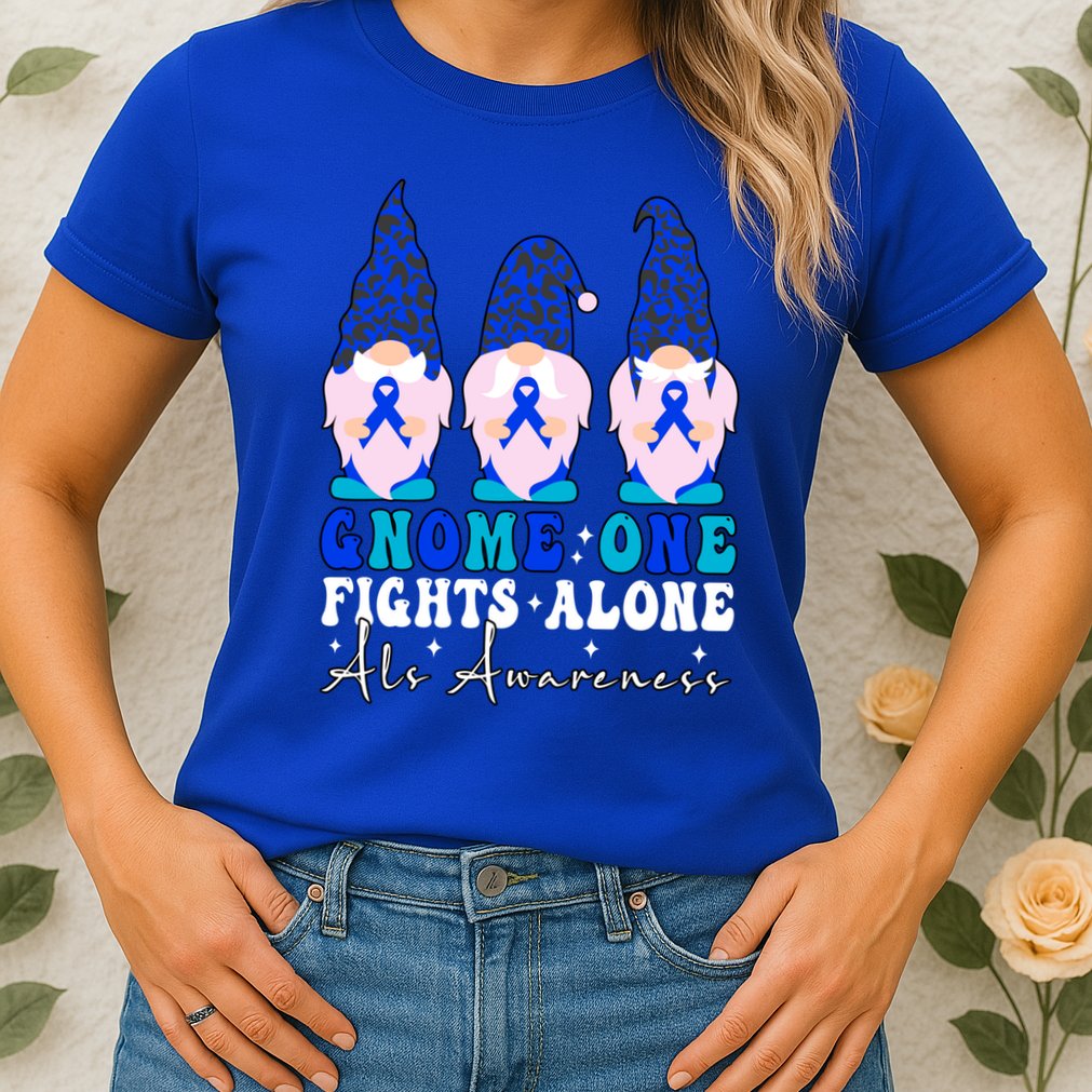 Gnome One Fights Alone Als Awareness Month Warrior Ribbon Gift Womens T-Shirt