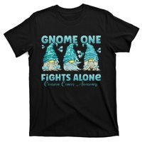 Gnome One Fights Alone Teal Ovarian Cancer Awareness T-Shirt