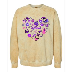 Girl Olivia First Name Personalized Groovy 80S Heart Colorblast Crewneck Sweatshirt