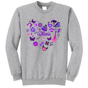 Girl Olivia First Name Personalized Groovy 80S Heart Tall Sweatshirt