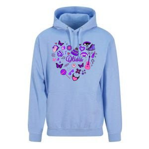 Girl Olivia First Name Personalized Groovy 80S Heart Unisex Surf Hoodie