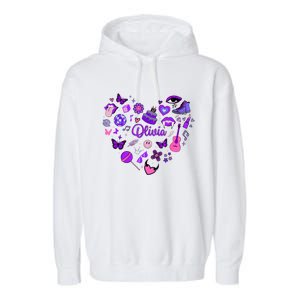 Girl Olivia First Name Personalized Groovy 80S Heart Garment-Dyed Fleece Hoodie