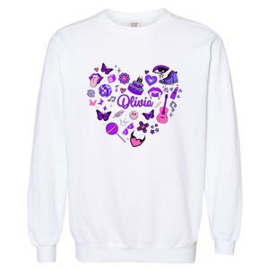 Girl Olivia First Name Personalized Groovy 80S Heart Garment-Dyed Sweatshirt