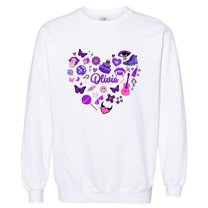 Girl Olivia First Name Personalized Groovy 80S Heart Garment-Dyed Sweatshirt