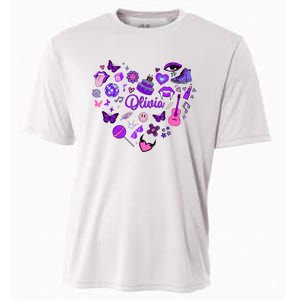 Girl Olivia First Name Personalized Groovy 80S Heart Cooling Performance Crew T-Shirt