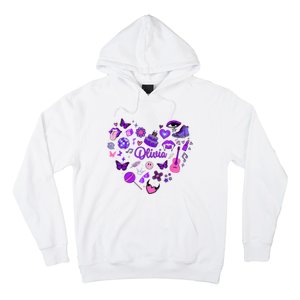 Girl Olivia First Name Personalized Groovy 80S Heart Hoodie