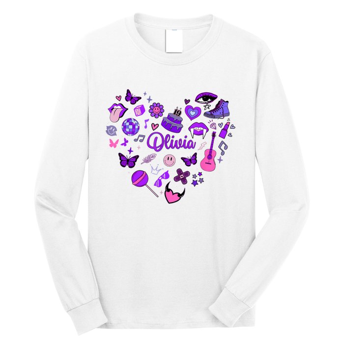 Girl Olivia First Name Personalized Groovy 80S Heart Long Sleeve Shirt