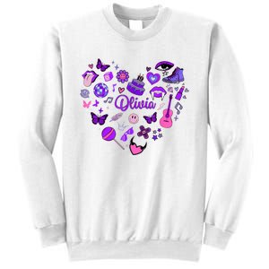 Girl Olivia First Name Personalized Groovy 80S Heart Sweatshirt