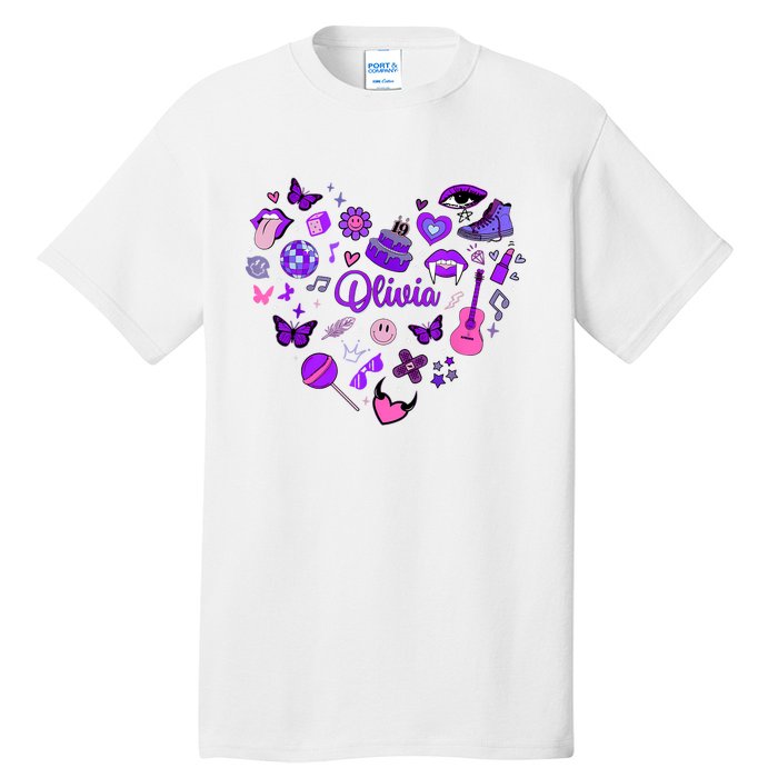 Girl Olivia First Name Personalized Groovy 80S Heart Tall T-Shirt