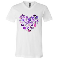 Girl Olivia First Name Personalized Groovy 80S Heart V-Neck T-Shirt