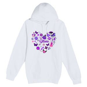 Girl Olivia First Name Personalized Groovy 80S Heart Premium Pullover Hoodie