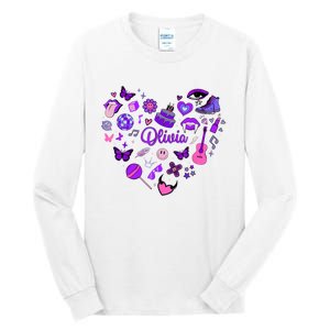 Girl Olivia First Name Personalized Groovy 80S Heart Tall Long Sleeve T-Shirt