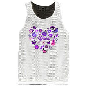 Girl Olivia First Name Personalized Groovy 80S Heart Mesh Reversible Basketball Jersey Tank