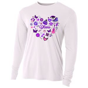 Girl Olivia First Name Personalized Groovy 80S Heart Cooling Performance Long Sleeve Crew