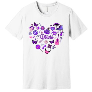 Girl Olivia First Name Personalized Groovy 80S Heart Premium T-Shirt