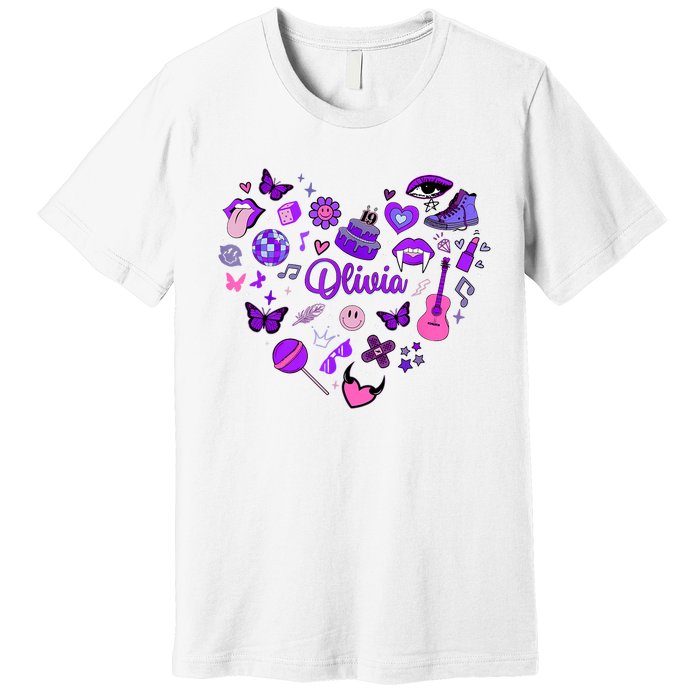 Girl Olivia First Name Personalized Groovy 80S Heart Premium T-Shirt