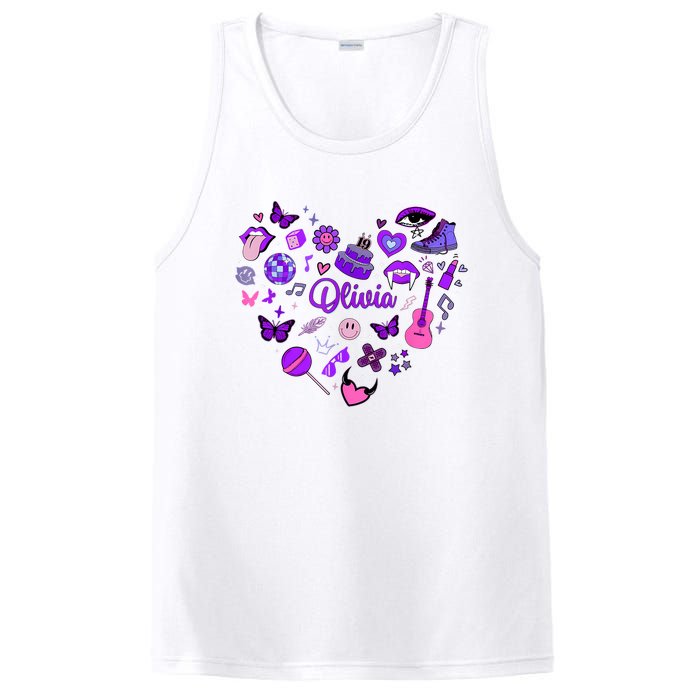 Girl Olivia First Name Personalized Groovy 80S Heart PosiCharge Competitor Tank