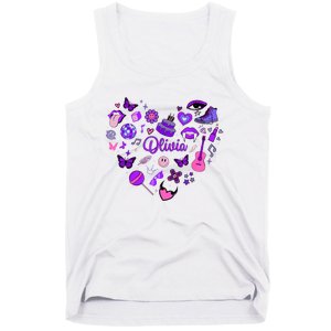 Girl Olivia First Name Personalized Groovy 80S Heart Tank Top