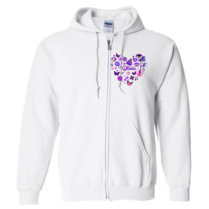 Girl Olivia First Name Personalized Groovy 80S Heart Full Zip Hoodie