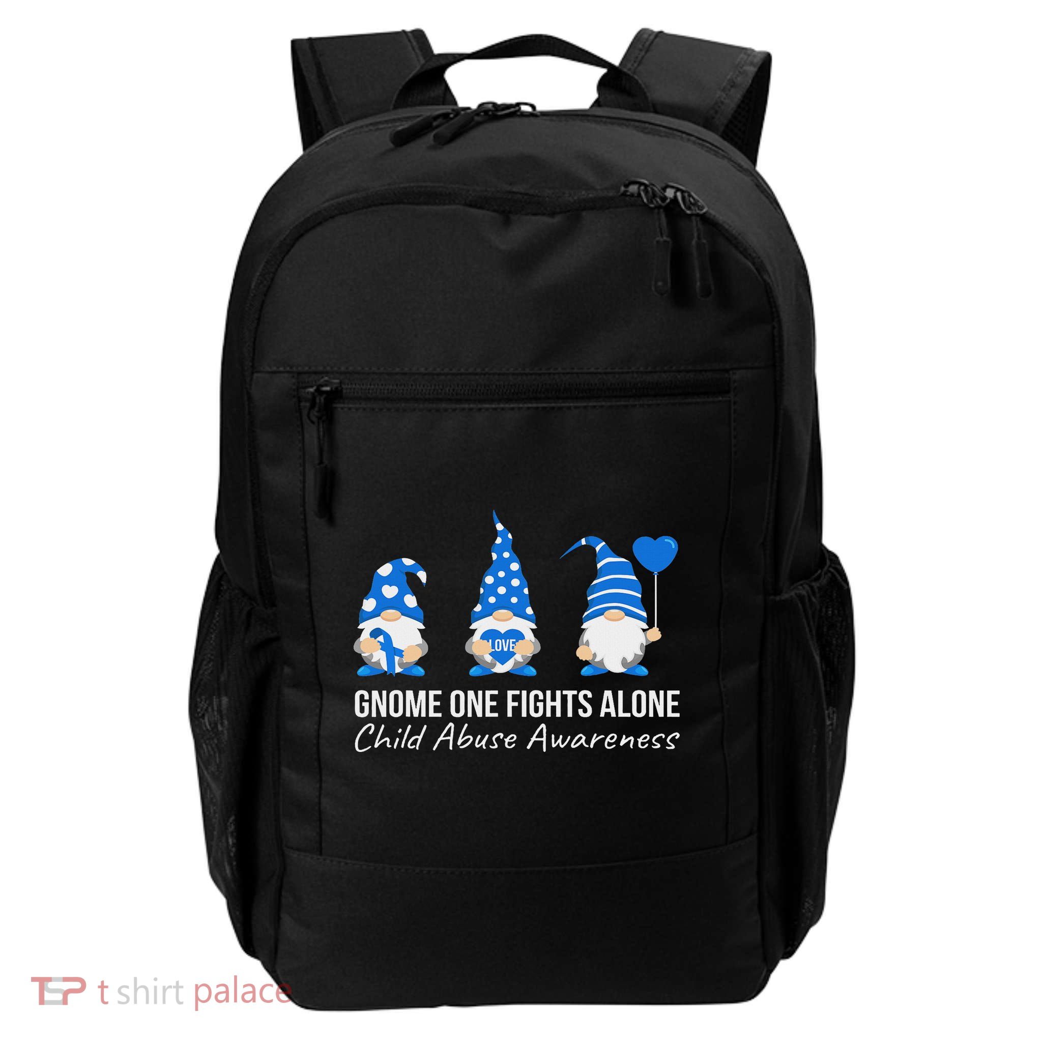 Gnome One Fights Alone Child Abuse Awareness Blue Ribbon Daily Commute Backpack