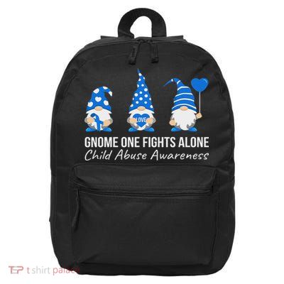 Gnome One Fights Alone Child Abuse Awareness Blue Ribbon 16 in Basic Backpack