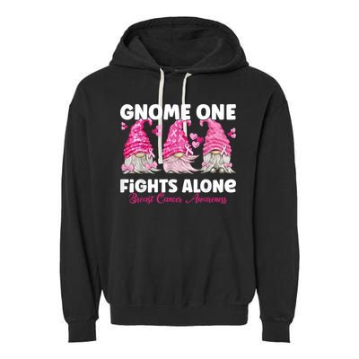 Gnome One Fights Alone Pink Breast Cancer Awareness Garment-Dyed Fleece Hoodie