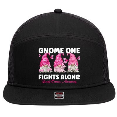 Gnome One Fights Alone Pink Breast Cancer Awareness 7 Panel Mesh Trucker Snapback Hat