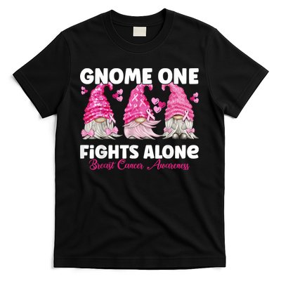 Gnome One Fights Alone Pink Breast Cancer Awareness T-Shirt