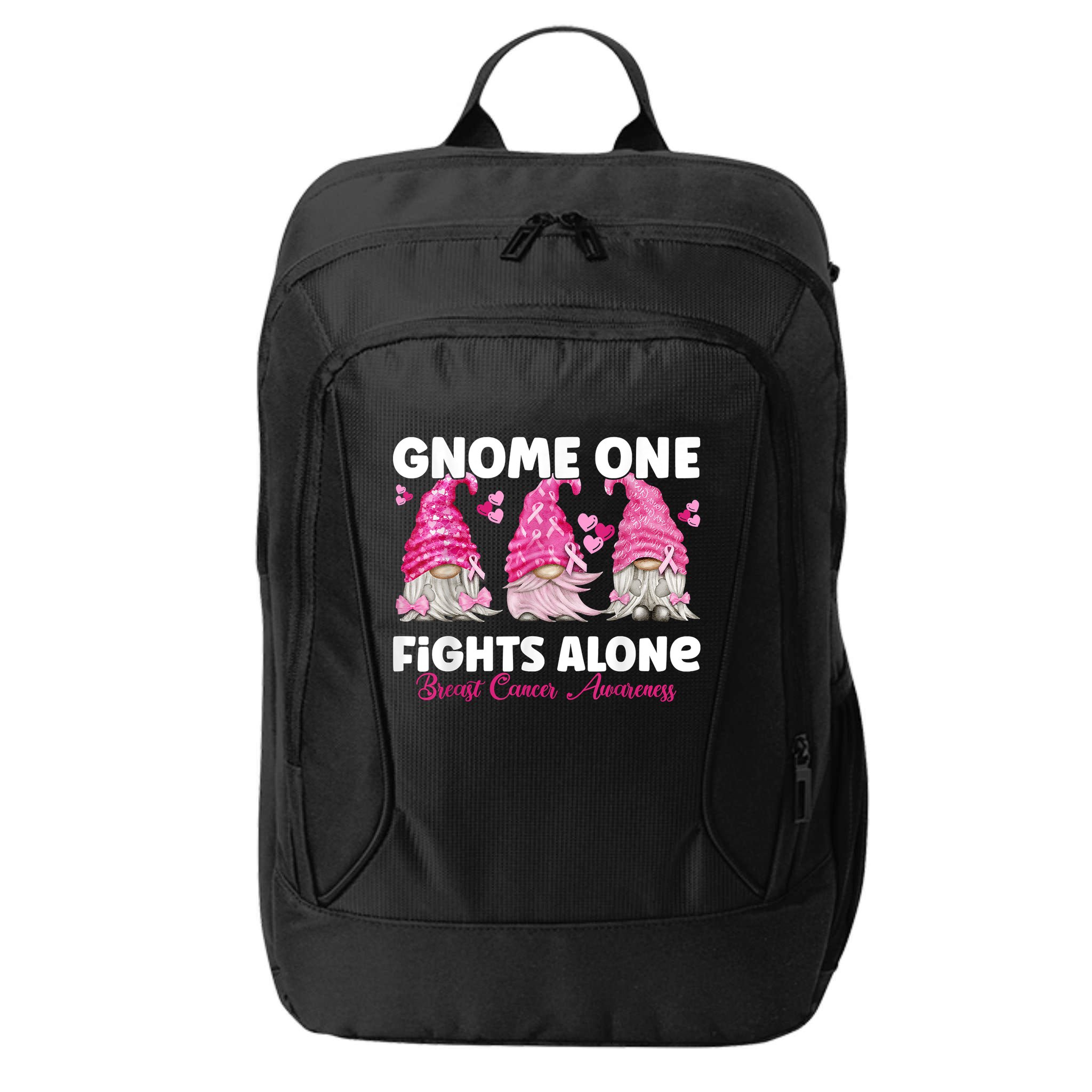 Gnome One Fights Alone Pink Breast Cancer Awareness City Backpack