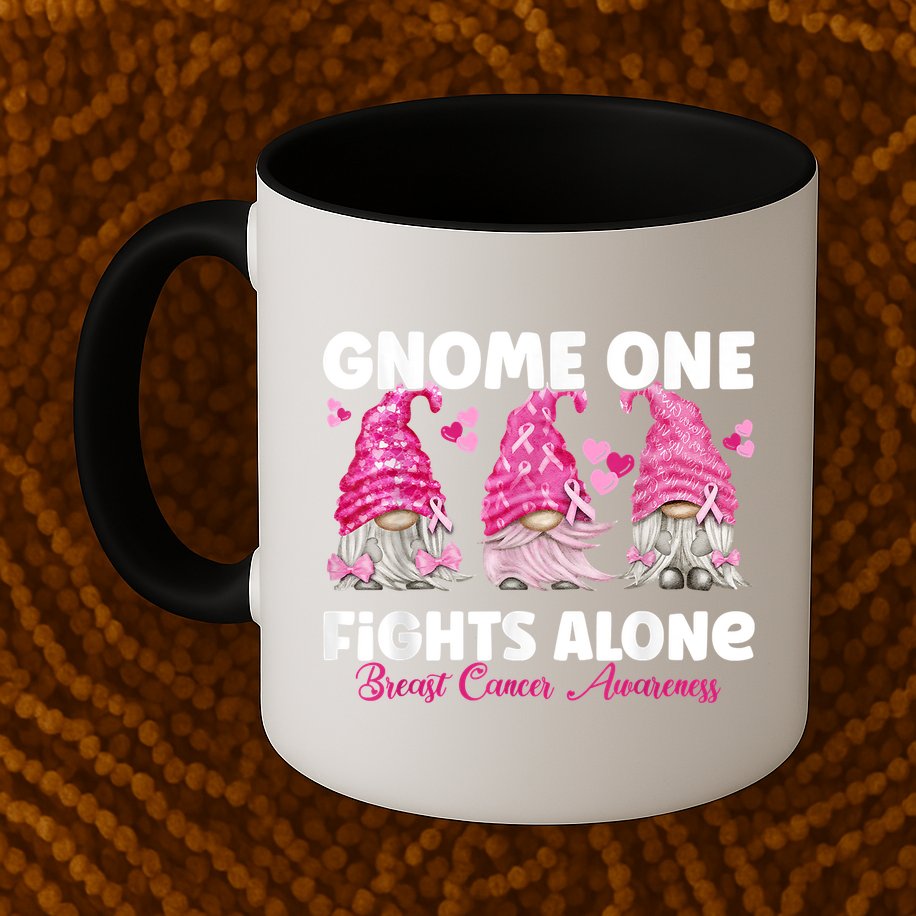 Gnome One Fights Alone Pink Breast Cancer Awareness Mug