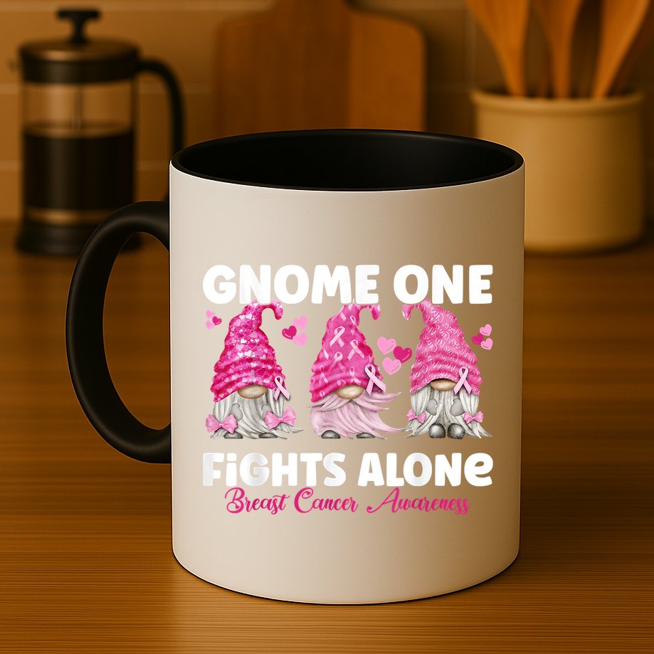 Gnome One Fights Alone Pink Breast Cancer Awareness Mug