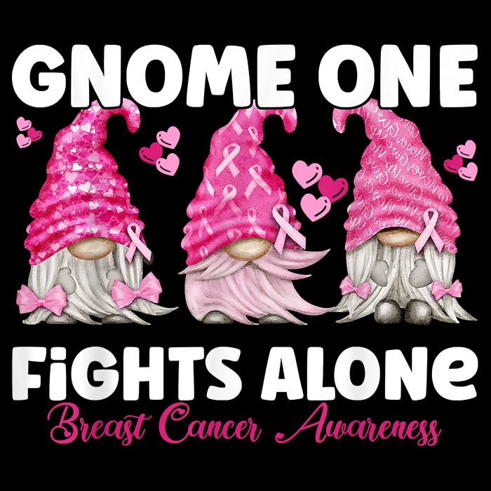 Gnome One Fights Alone Pink Breast Cancer Awareness Flat Bill Trucker Hat