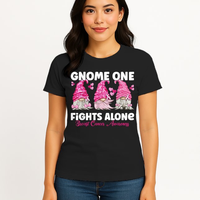 Gnome One Fights Alone Pink Breast Cancer Awareness Womens T-Shirt