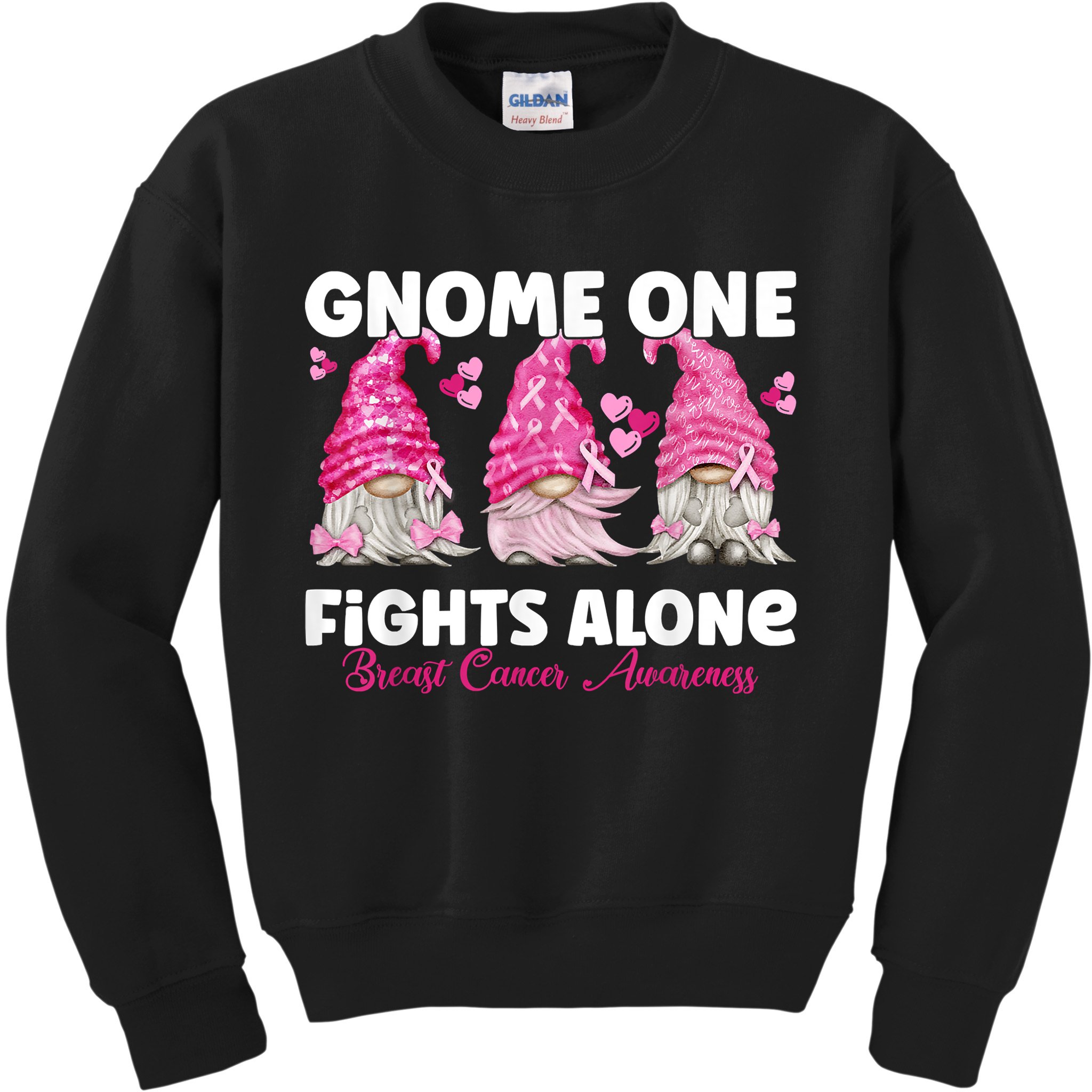Gnome One Fights Alone Pink Breast Cancer Awareness Kids Sweatshirt