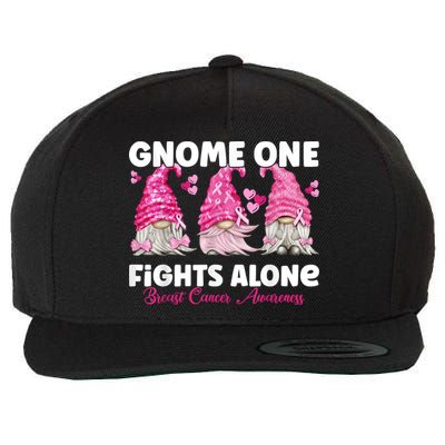 Gnome One Fights Alone Pink Breast Cancer Awareness Wool Snapback Cap
