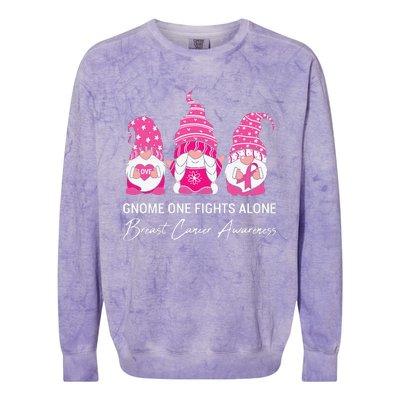 Gnomes One Fight Alone Pink Ribbon Breast Cancer Colorblast Crewneck Sweatshirt