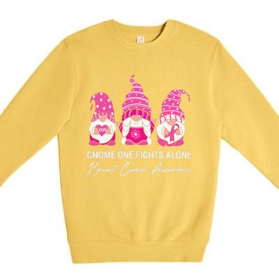 Gnomes One Fight Alone Pink Ribbon Breast Cancer Premium Crewneck Sweatshirt